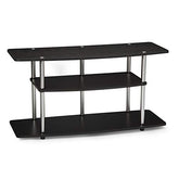 3-Tier Flat Screen TV Stand Black Wood/Stainless